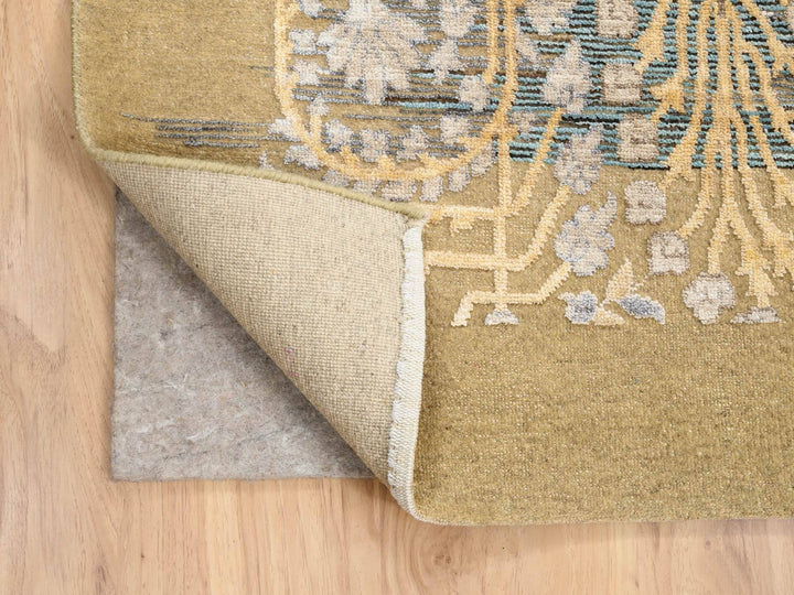 9'0" x 12'2" New Hand Knotted Brown Wool & Silk Rectangle Oriental Rug - MOA10263724