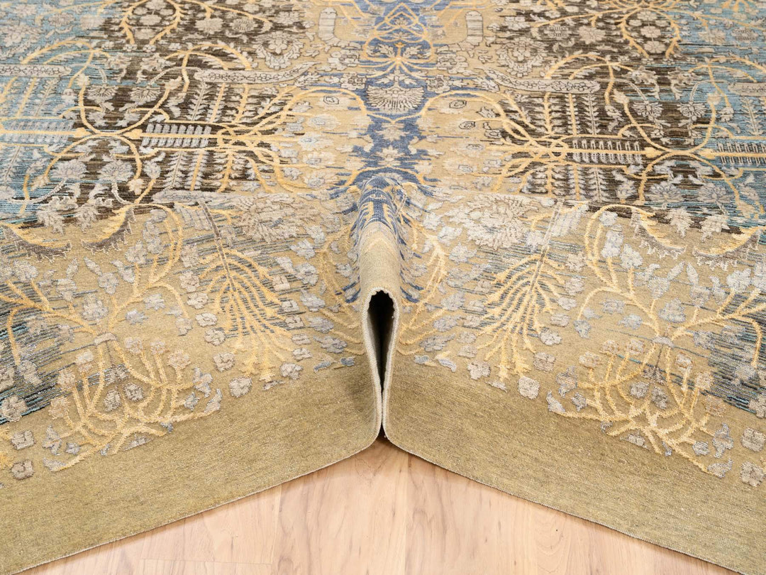 9'0" x 12'2" New Hand Knotted Brown Wool & Silk Rectangle Oriental Rug - MOA10263724