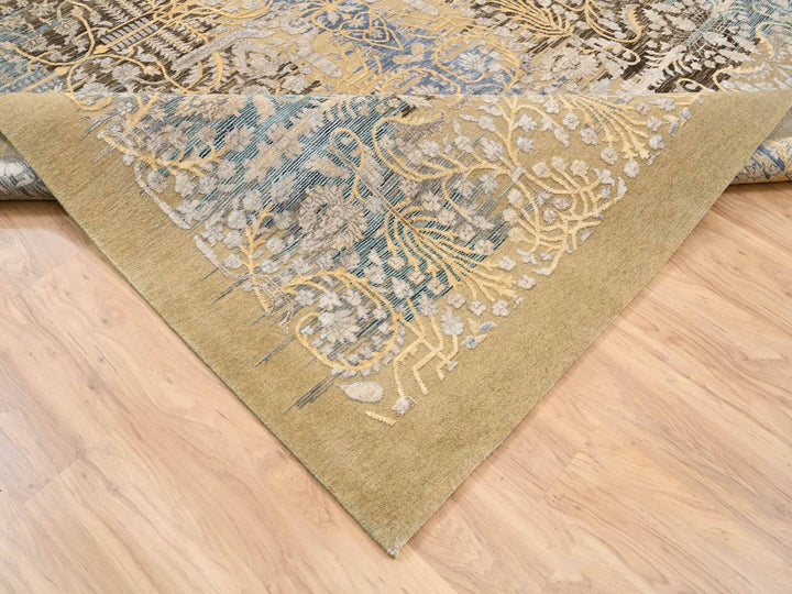 9'0" x 12'2" New Hand Knotted Brown Wool & Silk Rectangle Oriental Rug - MOA10263724
