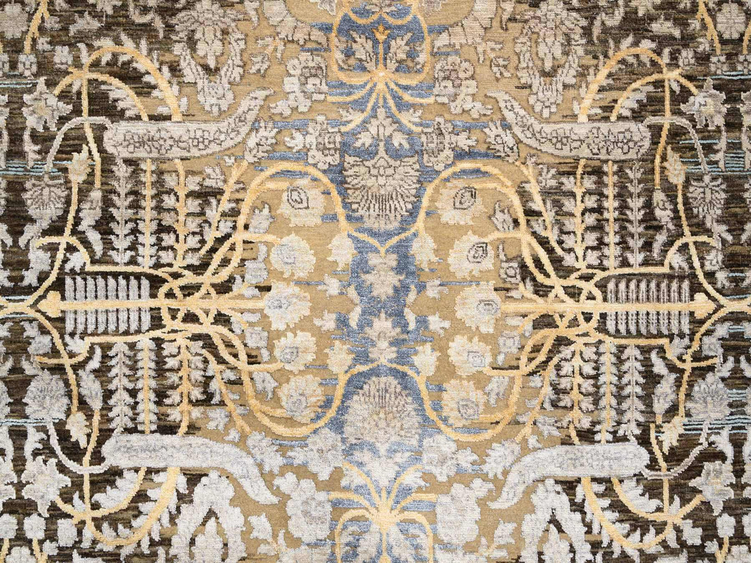 9'0" x 12'2" New Hand Knotted Brown Wool & Silk Rectangle Oriental Rug - MOA10263724