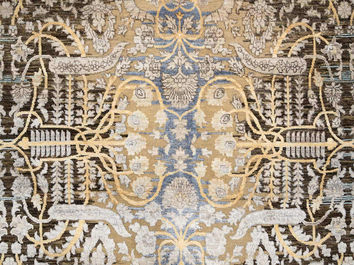 9'0" x 12'2" New Hand Knotted Brown Wool & Silk Rectangle Oriental Rug - MOA10263724