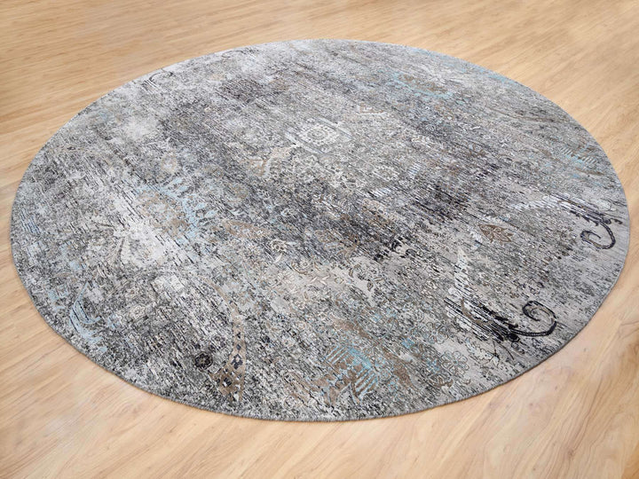 11'10" x 11'10" New Hand Knotted Brown Wool & Silk Round Oriental Rug - MOA10263726