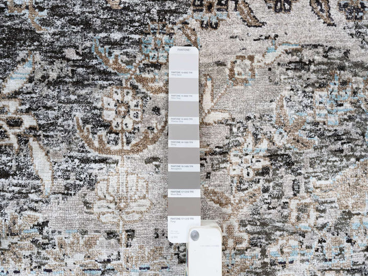 11'10" x 11'10" New Hand Knotted Brown Wool & Silk Round Oriental Rug - MOA10263726