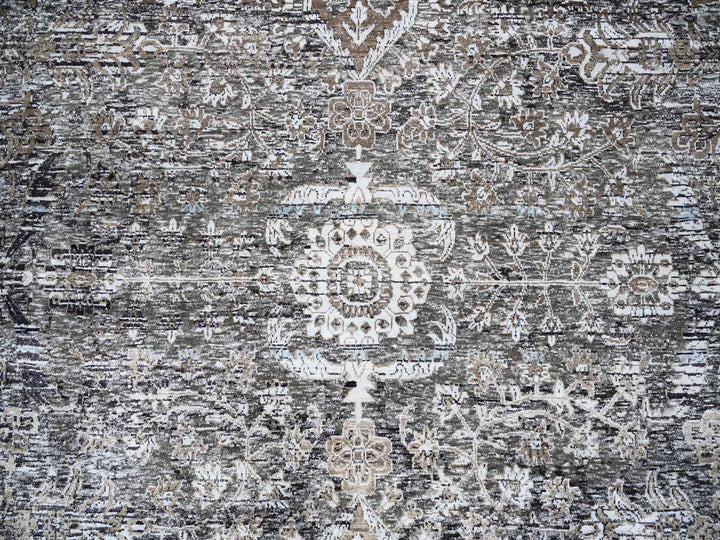 11'10" x 11'10" New Hand Knotted Grey Wool & Silk Round Oriental Rug - MOA10263726