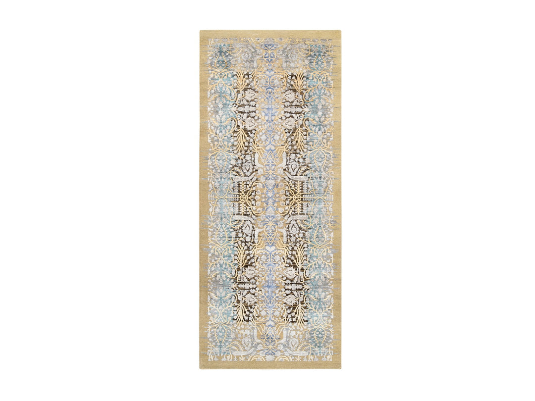 4'2" x 10'0" New Hand Knotted Brown Wool & Silk Runner Oriental Rug - MOA10263730