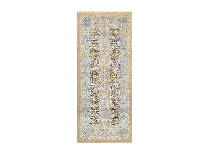 4'2" x 10'0" New Hand Knotted Brown Wool & Silk Runner Oriental Rug - MOA10263730
