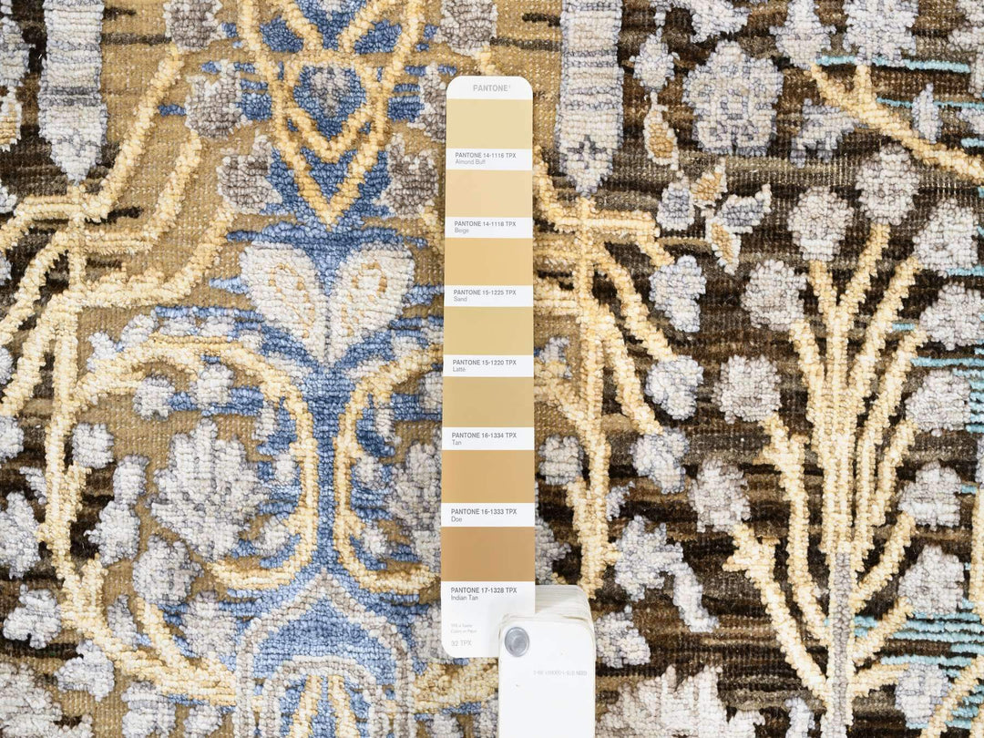 4'2" x 10'0" New Hand Knotted Brown Wool & Silk Runner Oriental Rug - MOA10263730