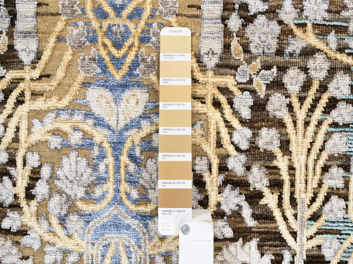4'2" x 10'0" New Hand Knotted Brown Wool & Silk Runner Oriental Rug - MOA10263730