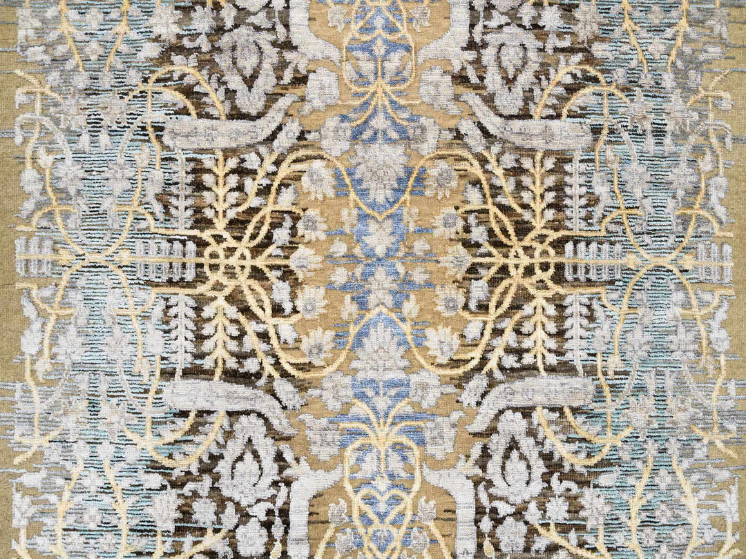 4'2" x 10'0" New Hand Knotted Brown Wool & Silk Runner Oriental Rug - MOA10263730