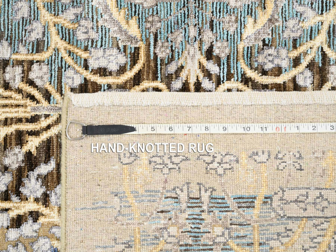 4'2" x 10'0" New Hand Knotted Brown Wool & Silk Runner Oriental Rug - MOA10263730