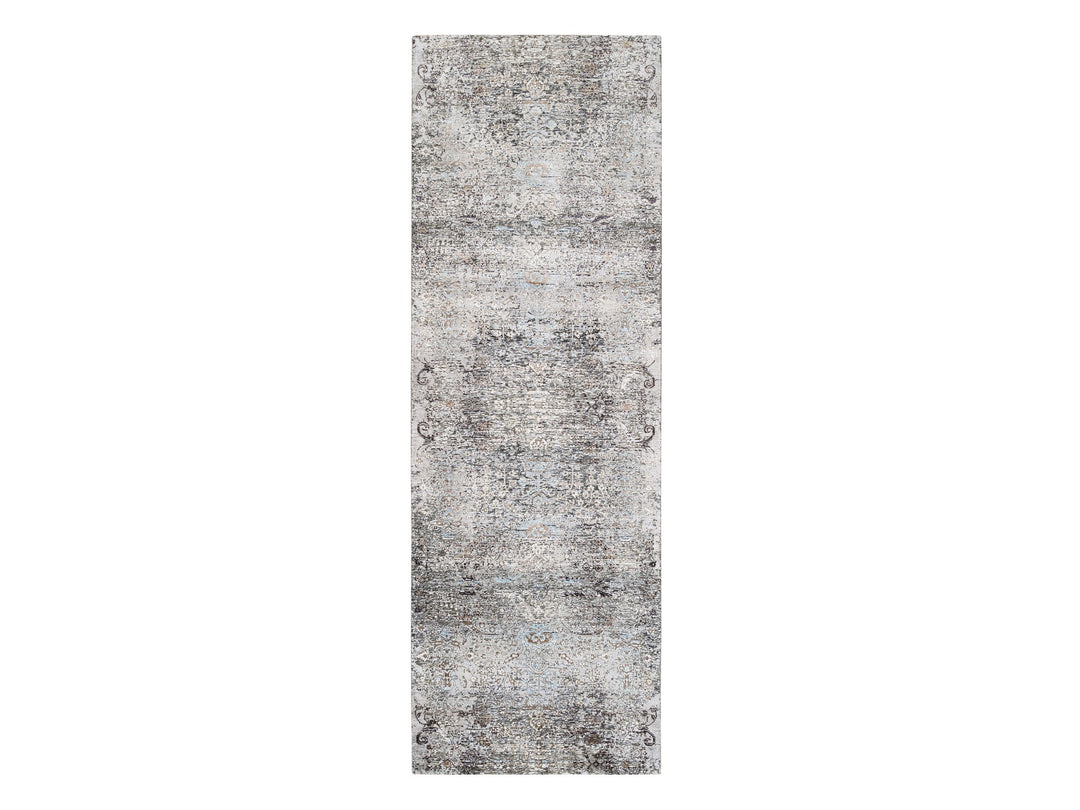 4'0" x 12'0" New Hand Knotted Grey Wool & Silk Runner Oriental Rug - MOA10263732