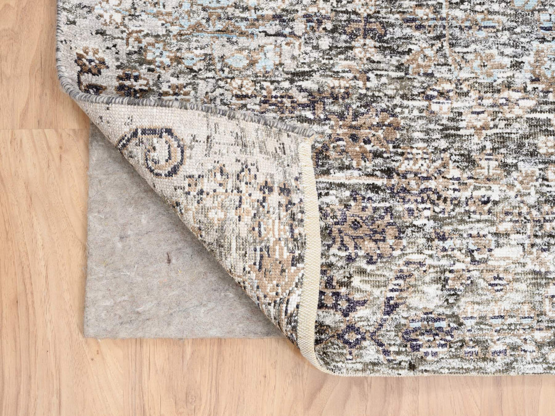 4'0" x 12'0" New Hand Knotted Grey Wool & Silk Runner Oriental Rug - MOA10263732