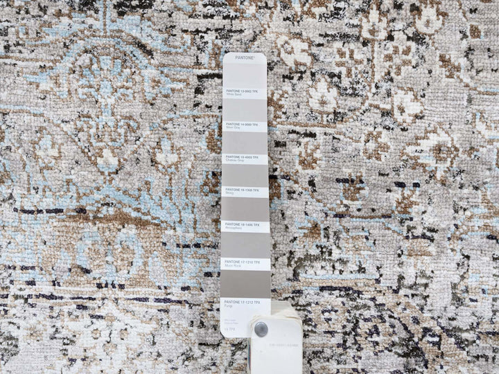4'0" x 12'0" New Hand Knotted Grey Wool & Silk Runner Oriental Rug - MOA10263732