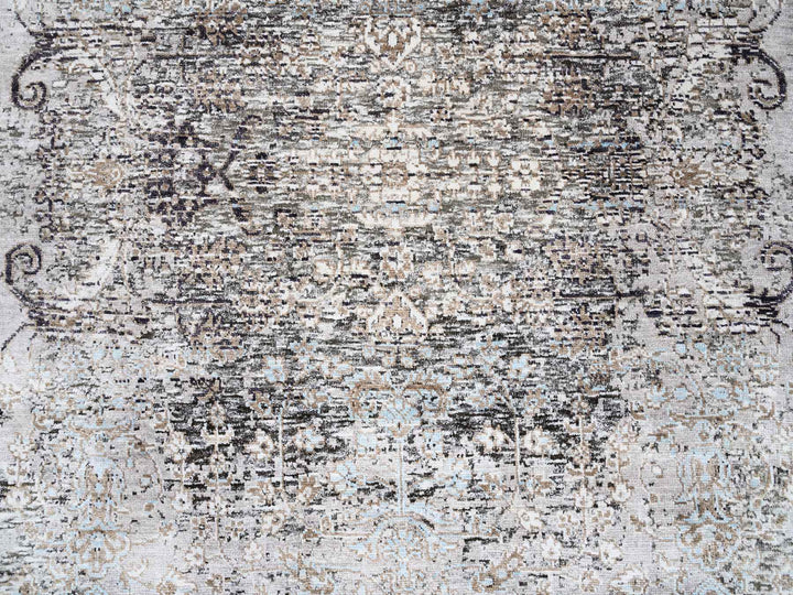 4'0" x 12'0" New Hand Knotted Grey Wool & Silk Runner Oriental Rug - MOA10263732