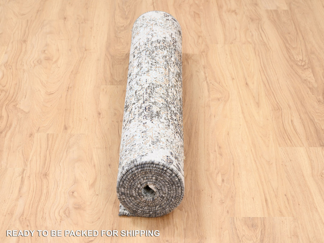 4'0" x 12'0" New Hand Knotted Brown Wool & Silk Runner Oriental Rug - MOA10263732