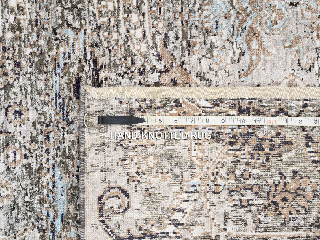 4'0" x 12'0" New Hand Knotted Grey Wool & Silk Runner Oriental Rug - MOA10263732