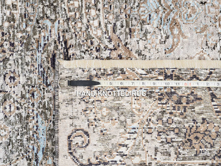 4'0" x 12'0" New Hand Knotted Grey Wool & Silk Runner Oriental Rug - MOA10263732