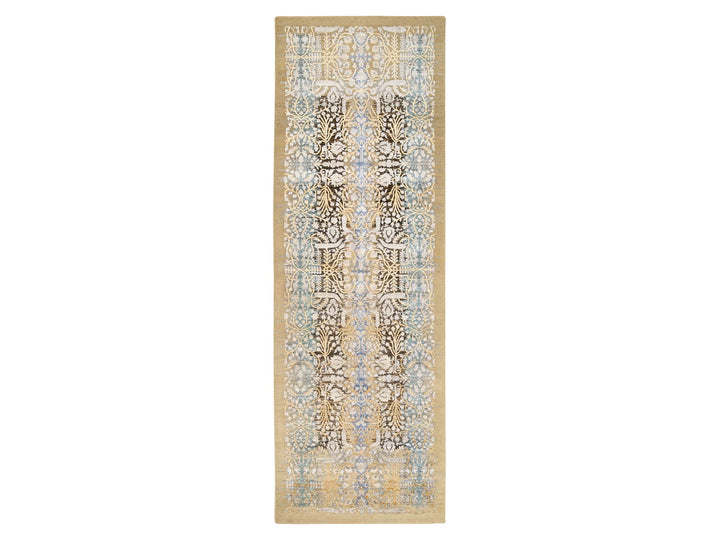 4'0" x 12'0" New Hand Knotted Brown Wool & Silk Runner Oriental Rug - MOA10263733