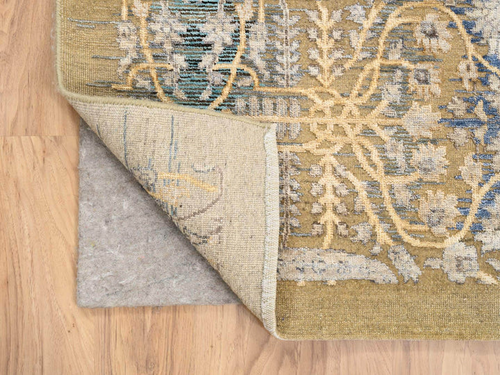 4'0" x 12'0" New Hand Knotted Brown Wool & Silk Runner Oriental Rug - MOA10263733