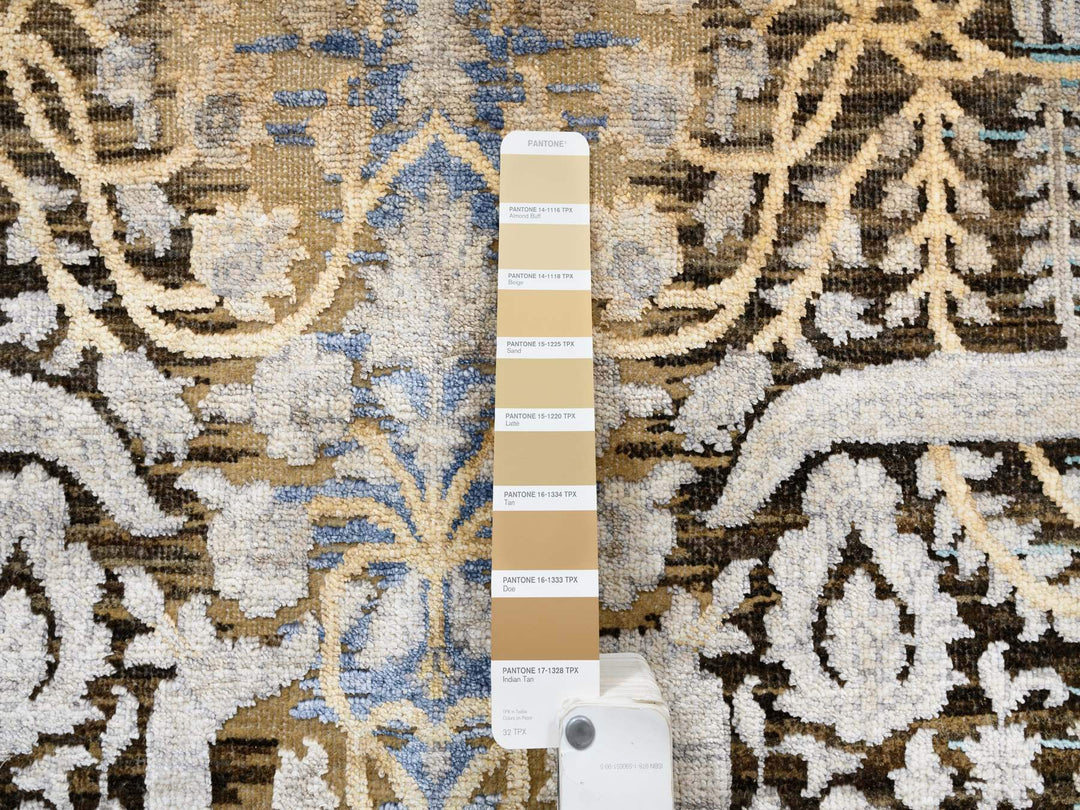 4'0" x 12'0" New Hand Knotted Brown Wool & Silk Runner Oriental Rug - MOA10263733