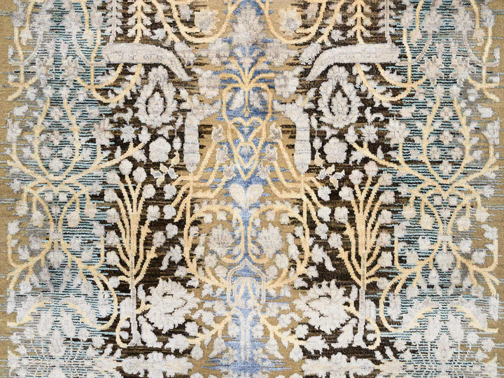 4'0" x 12'0" New Hand Knotted Brown Wool & Silk Runner Oriental Rug - MOA10263733