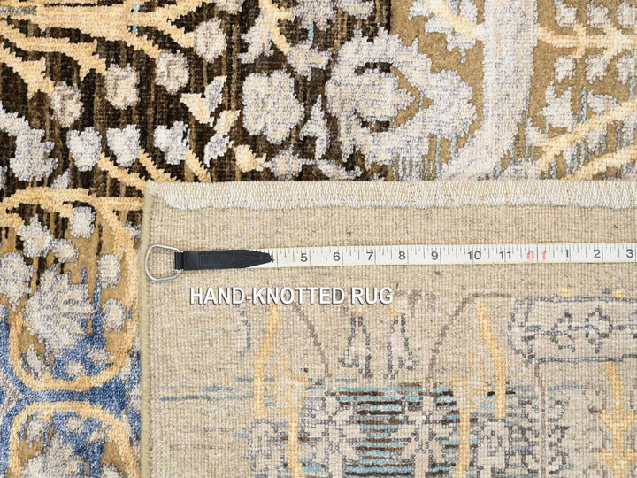 4'0" x 12'0" New Hand Knotted Brown Wool & Silk Runner Oriental Rug - MOA10263733