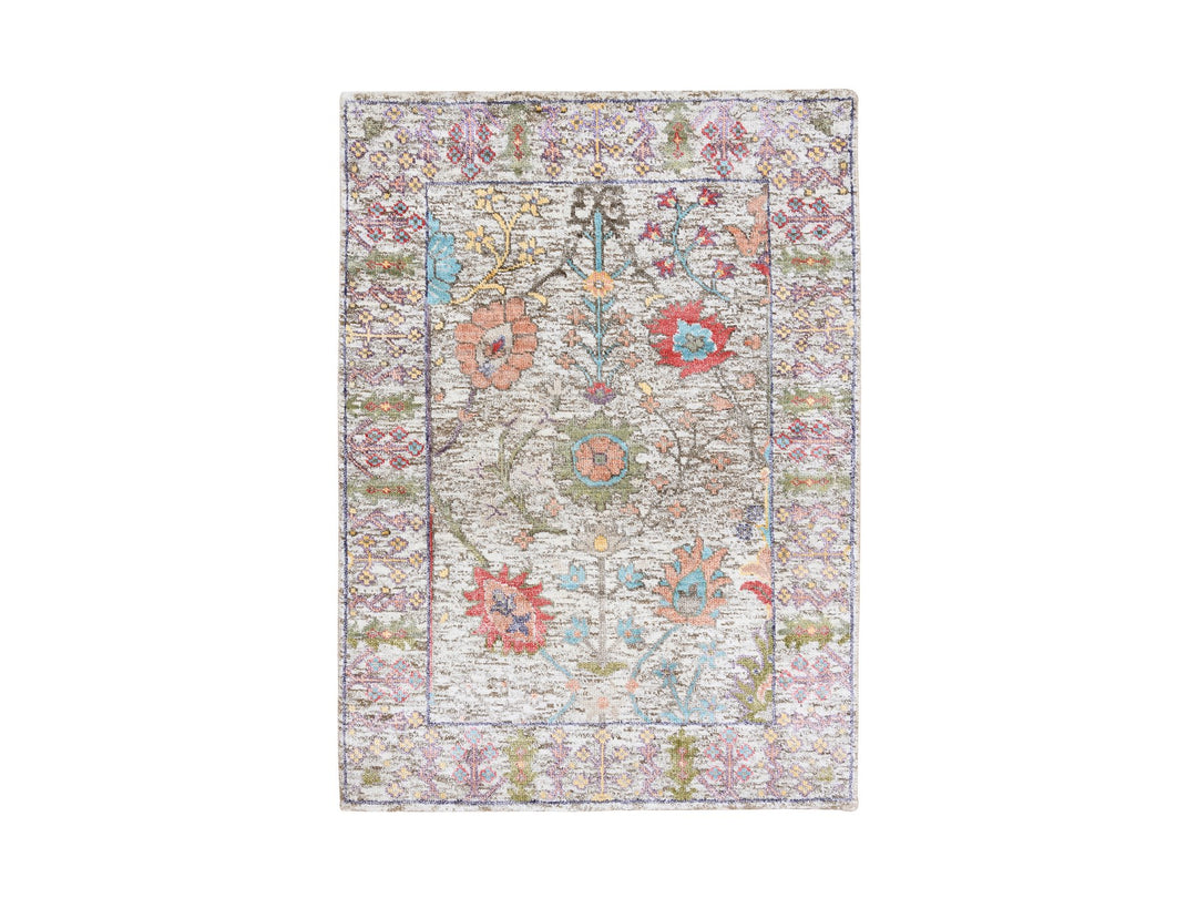 2'2" x 3'1" New Hand Knotted Beige Wool & Silk Rectangle Oriental Rug - MOA10263741