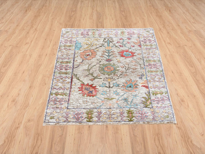 2'2" x 3'1" New Hand Knotted Beige Wool & Silk Rectangle Oriental Rug - MOA10263741