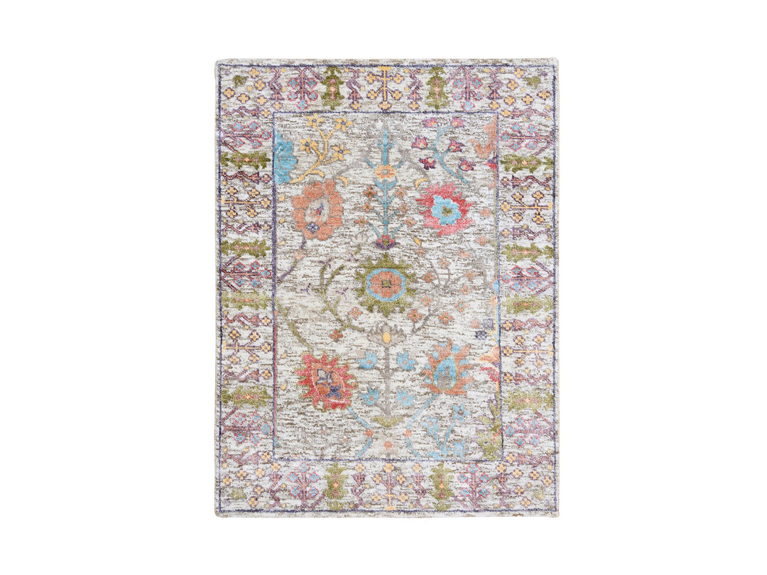 2'3" x 3'2" New Hand Knotted Beige Wool & Silk Rectangle Oriental Rug - MOA10263743