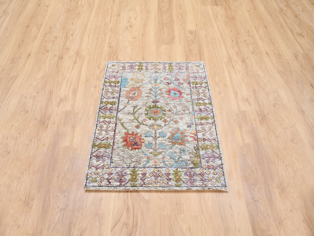 2'3" x 3'2" New Hand Knotted Beige Wool & Silk Rectangle Oriental Rug - MOA10263743