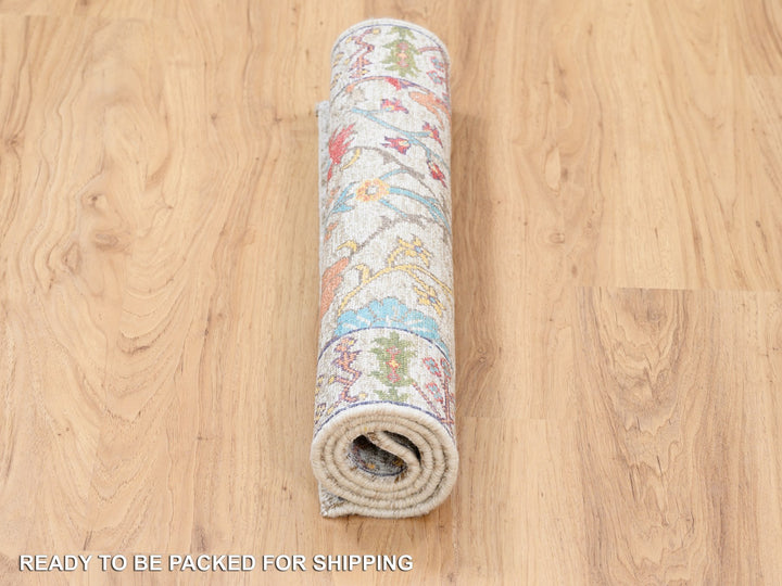 2'3" x 3'2" New Hand Knotted Beige Wool & Silk Rectangle Oriental Rug - MOA10263743