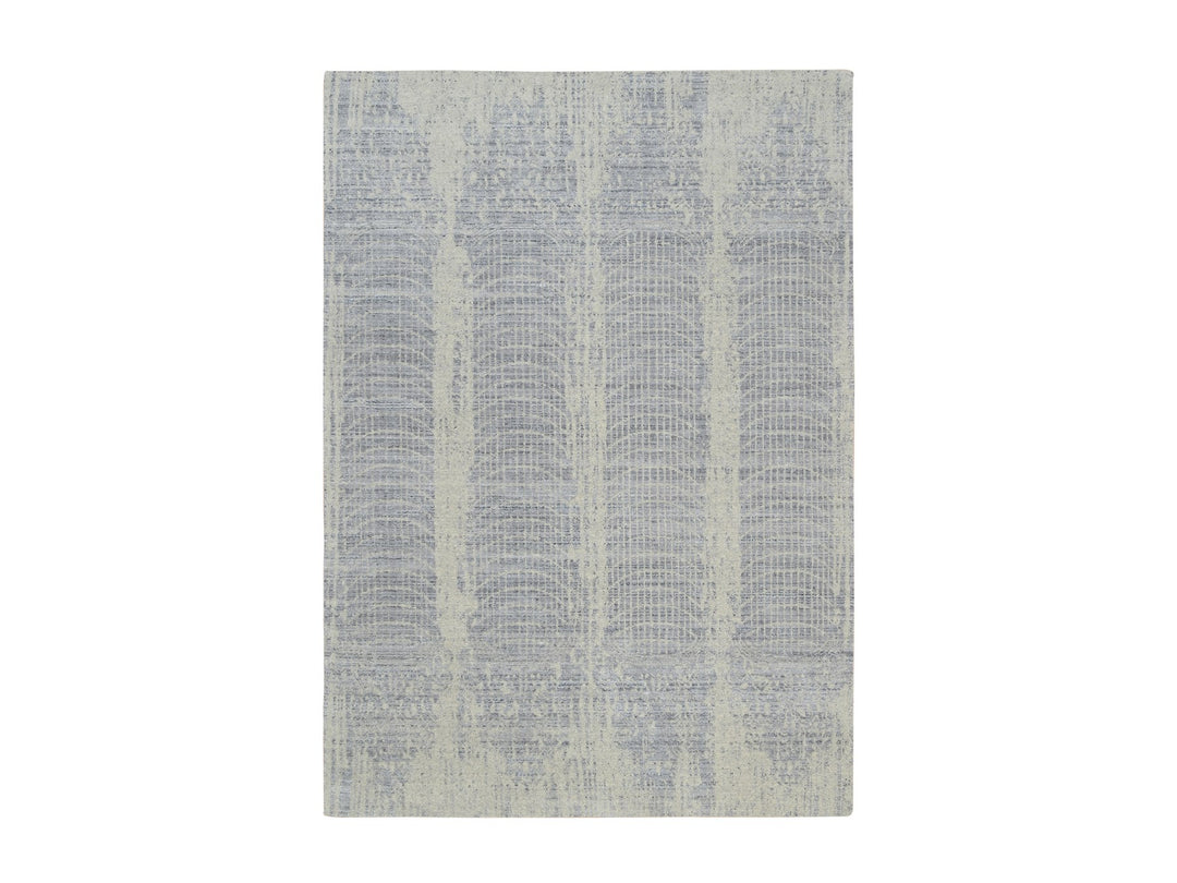 6'0" x 9'0" New Hand Loomed Grey Wool & Silk Rectangle Oriental Rug - MOA10263753