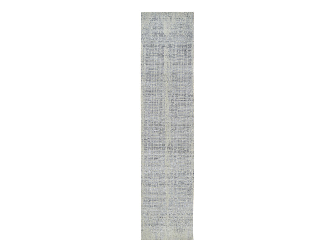 2'6" x 12'0" New Hand Loomed Grey Wool & Silk Runner Oriental Rug - MOA10263754