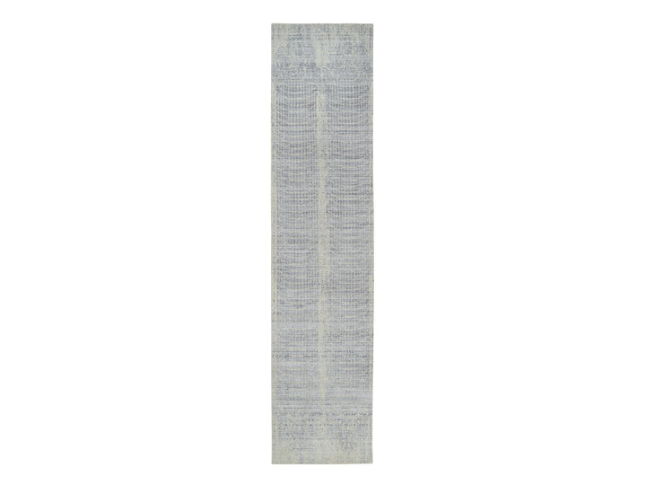 2'6" x 12'0" New Hand Loomed Grey Wool & Silk Runner Oriental Rug - MOA10263754