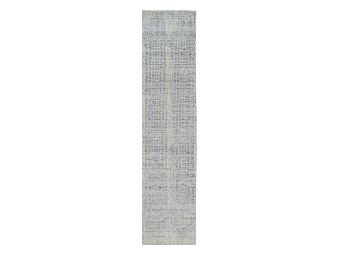 2'6" x 12'0" New Hand Loomed Grey Wool & Silk Runner Oriental Rug - MOA10263755