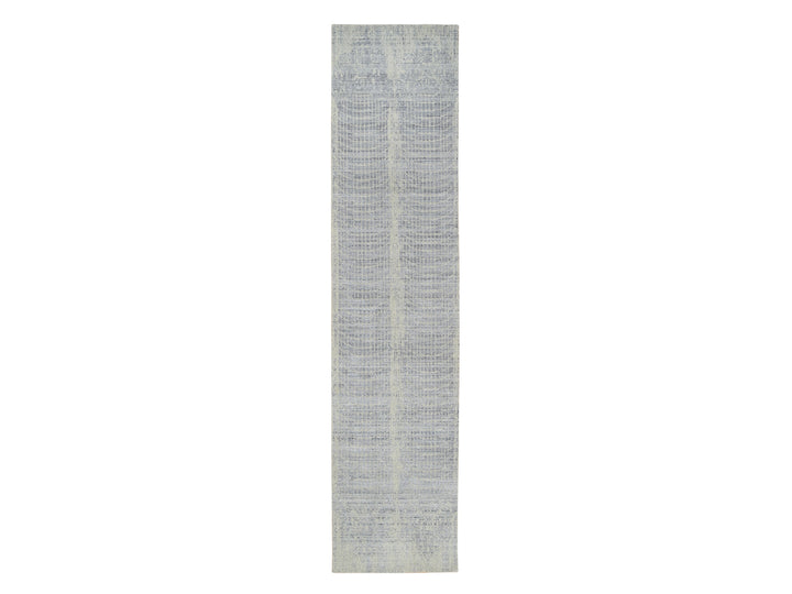 2'6" x 12'0" New Hand Loomed Grey Wool & Silk Runner Oriental Rug - MOA10263755