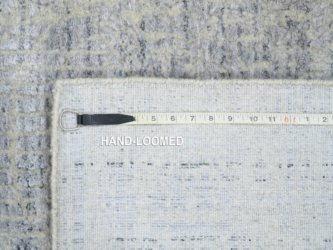 2'6" x 10'0" New Hand Loomed Grey Wool & Silk Runner Oriental Rug - MOA10263756