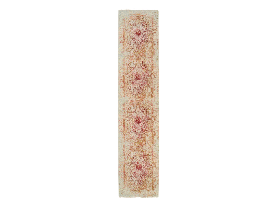 2'6" x 11'10" New Hand Knotted Pink Wool & Silk Runner Oriental Rug - MOA10263759