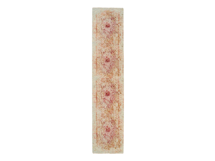 2'6" x 11'10" New Hand Knotted Pink Wool & Silk Runner Oriental Rug - MOA10263759