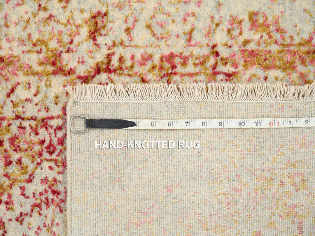 2'6" x 11'10" New Hand Knotted Pink Wool & Silk Runner Oriental Rug - MOA10263760