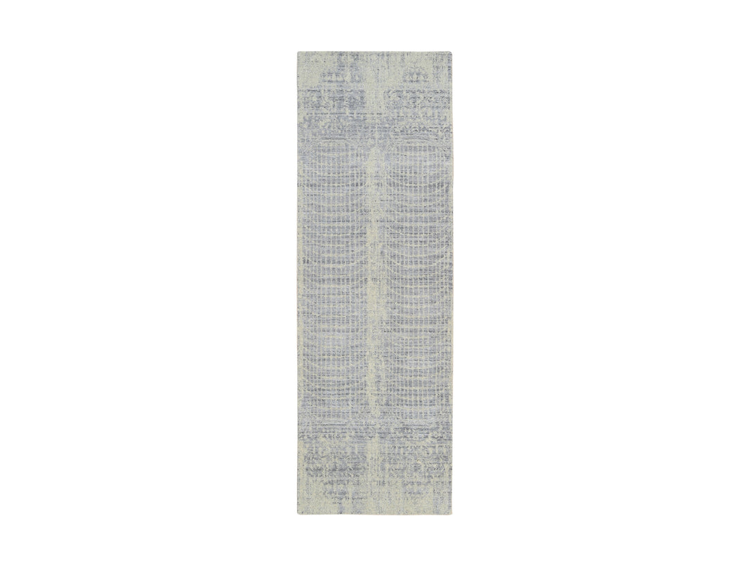 2'6" x 8'0" New Hand Loomed Grey Wool & Silk Runner Oriental Rug - MOA10263761
