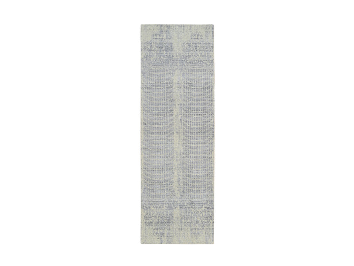2'6" x 8'0" New Hand Loomed Grey Wool & Silk Runner Oriental Rug - MOA10263761