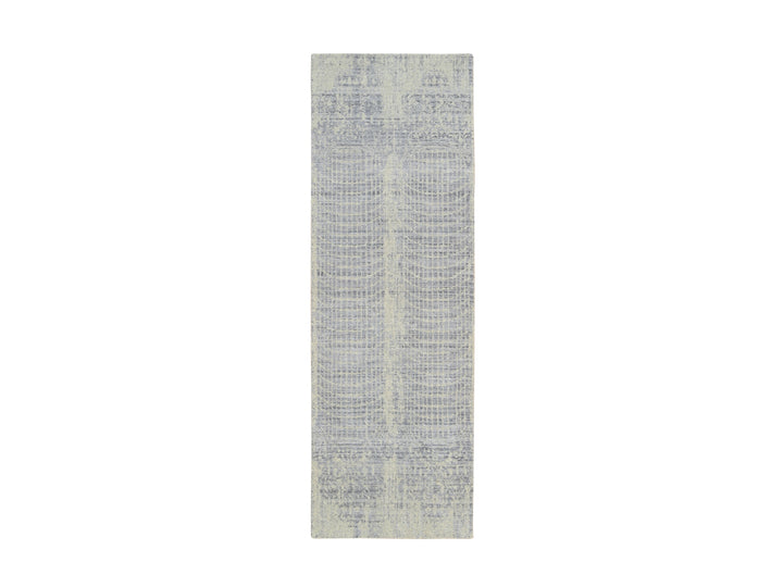 2'6" x 8'0" New Hand Loomed Grey Wool & Silk Runner Oriental Rug - MOA10263762
