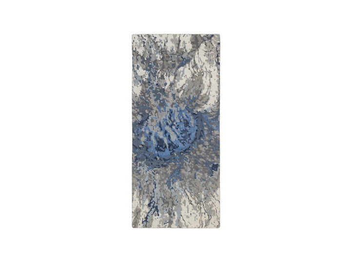 2'6" x 6'2" New Hand Knotted Blue Wool & Art Silk Runner Oriental Rug - MOA10263763