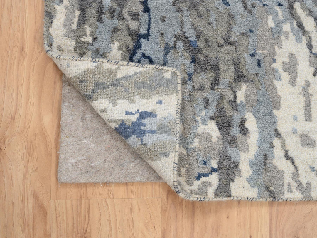 2'6" x 6'2" New Hand Knotted Blue Wool & Art Silk Runner Oriental Rug - MOA10263763
