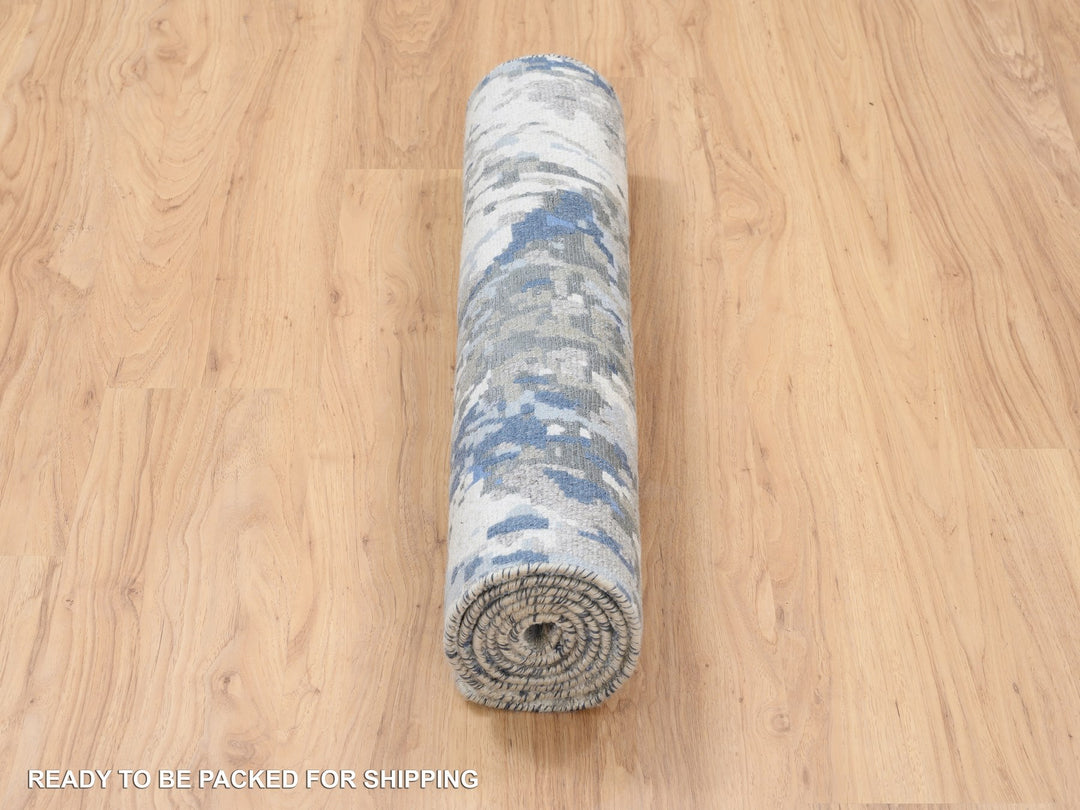 2'6" x 6'2" New Hand Knotted Blue Wool & Art Silk Runner Oriental Rug - MOA10263763