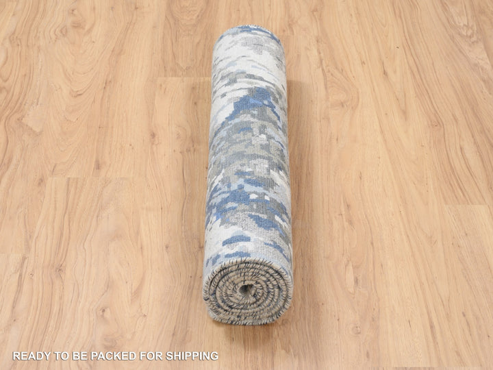 2'6" x 6'2" New Hand Knotted Blue Wool & Art Silk Runner Oriental Rug - MOA10263763