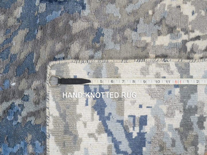 2'6" x 6'2" New Hand Knotted Blue Wool & Art Silk Runner Oriental Rug - MOA10263763