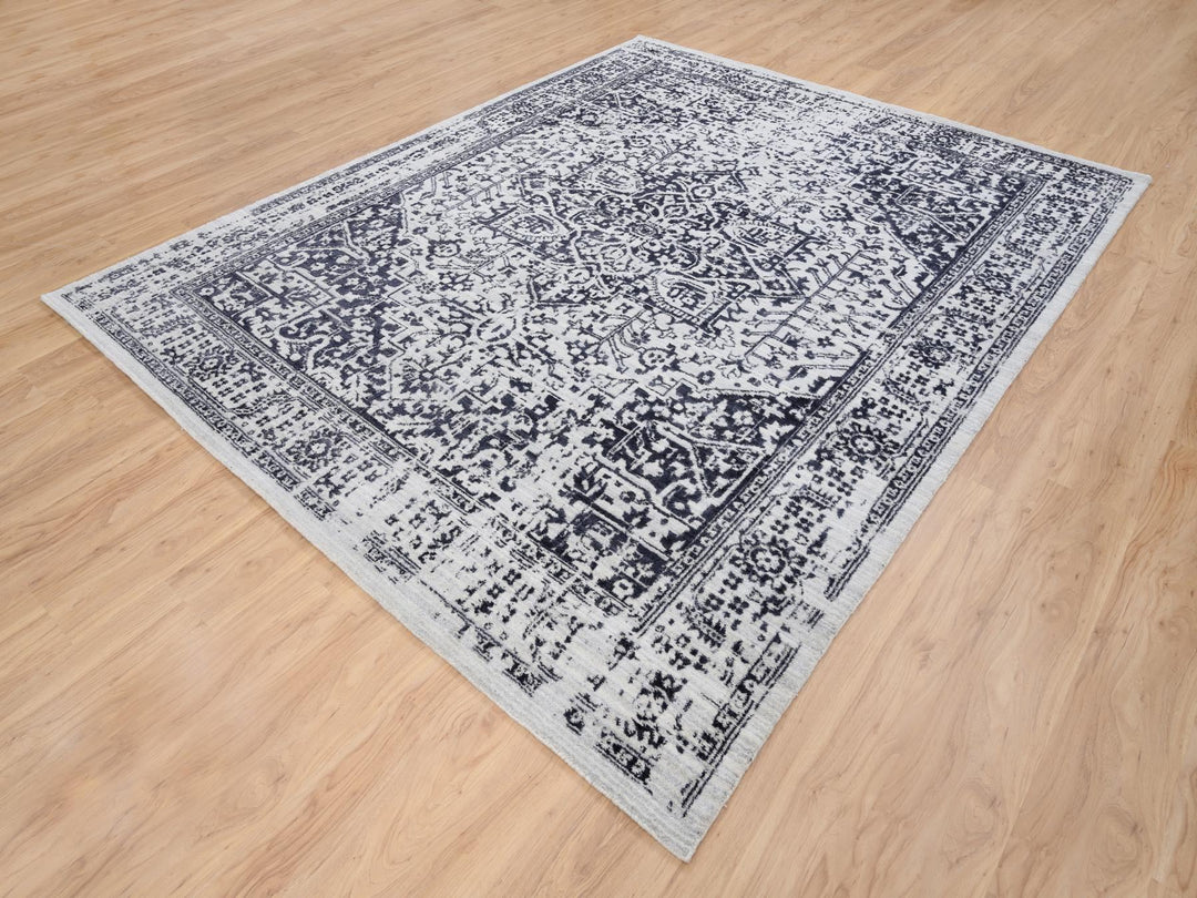 8'0" x 10'0" New Hand Loomed Black Wool & Silk Rectangle Oriental Rug - MOA10263787