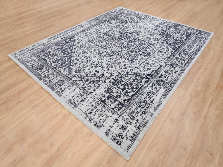 8'0" x 10'0" New Hand Loomed Black Wool & Silk Rectangle Oriental Rug - MOA10263787